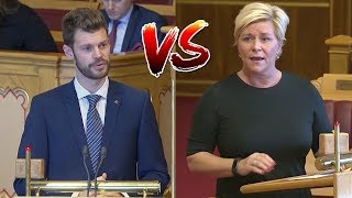 Siv Jensen FrP og Bjørnar Moxnes R i munnhuggeri om statsbudsjettet 2019 [upl. by Marc]