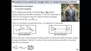 Physique Terminale ChapitreV Mouvement d’une particule chargée dans un champ élélectrique uniforme [upl. by Eyahs]