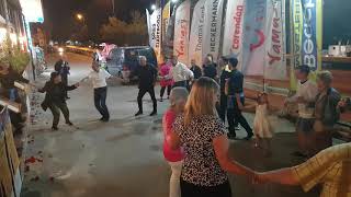 Traditional Greek circle dance  Kalamatianos performed in front of a restaurant in Crete [upl. by Pavla]