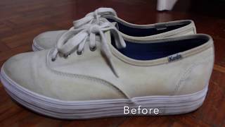 DIY TESTED Removing Yellow Stains on White Shoes [upl. by Idnahk]