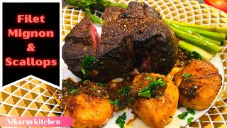 Perfect Filet Mignon and scallop recipe in cast Iron  Perfect Romantic dinner on Valentine’s day [upl. by Brighton74]