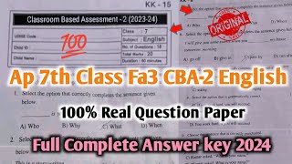 Ap 7th class Fa3 English question paper 2024 with answers💯7th class english fa3 answer key 2024 [upl. by Sybila]