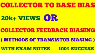 COLLECTOR TO BASE BIAS  COLLECTOR FEEDBACK BIASING METHOD OF STABILIZATION  WITH EXAM NOTES [upl. by Ahsilra]