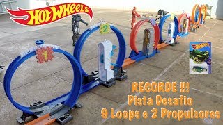 Hot Wheels Pista Desafio Recorde 9 Loops e 2 Propulsores  Carrinhos 46 [upl. by Glynias]