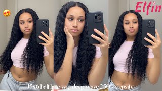 HAIR VLOG  3D GLUELESS Half Lace Wig FtELFIN HAIR [upl. by Catlaina]