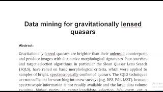 Data mining for gravitationally lensed quasars [upl. by Gnaig]