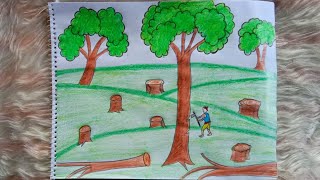 How to draw Deforestation step by step  Easy Deforestation drawing [upl. by Niahs702]