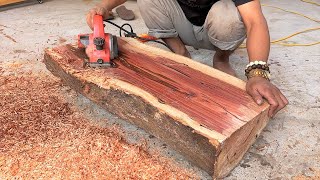 Woodworking Ideas Great And Easily From Dry Tree Stump  Build Long Bench From Monolithic Wood [upl. by Annawt]