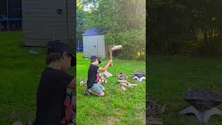 Learning new Bushcraft skills chopping firewood with axe [upl. by Anali959]