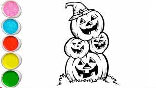 Halloween Pumpkins Drawing for kids Painting amp Coloring for kids Toddlers  Lets Draw Together [upl. by Nedrah]