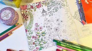 Coloring Secret Garden Part15  Watercolor Pencils  Secret Garden by Johanna Basford [upl. by Nimajnab]