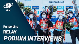 World Cup 2122 Ruhpolding Women Relay Podium Interviews [upl. by Nyladnar]