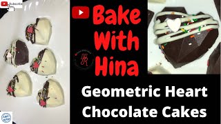 Geometric Heart Chocolate Cakes  By  Bake With Hina [upl. by Mellins]