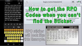 How to Select the Correct RPO Options on a Scan Tool when there is no RPO Sticker [upl. by Kurt]