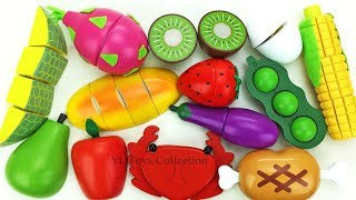 Fun Learning Names of Fruit and Vegetables with Wooden Toys velcro Cutting Fun for Kids [upl. by Nawyt]