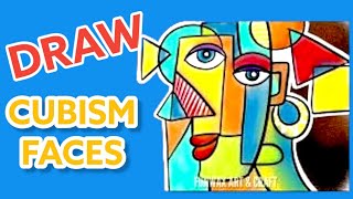 How to draw Cubism Picasso inspired portrait  Cubism art lesson for kids  Cubist face drawing [upl. by Janos]