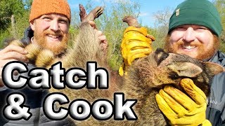 Catch And Cook Raccoon In Live Trap  Day 9 Of 30 Day Survival Challenge Texas [upl. by Ogait]