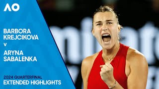 Barbora Krejcikova v Aryna Sabalenka Extended Highlights  Australian Open 2024 Quarterfinal [upl. by Hcnarb]