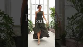 HEBEOSALinePrincess Chiffon Ruffles OneShoulder Sleeveless Asymmetrical Bridesmaid Dresses [upl. by Ycniuq113]