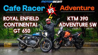 RE Continental GT 650 vs KTM 390 Adventure SW  Café Race or Adventure for ₹ 4 Lakhs  MotorBeam [upl. by Nhguavaj]