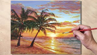 Acrylic Painting Beach Sunset Seascape [upl. by Akram922]