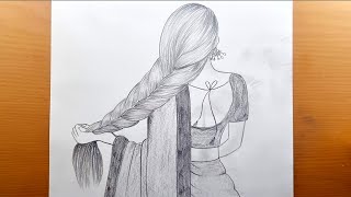 Comment dessiner une coiffure tressée sur le dos dune fille  Croquis au crayon Dessin de coiffure [upl. by Natsirhc]