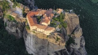 Meteora from the air my flight above the Meteora monasteries in Greece HD [upl. by Eneri954]