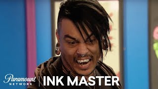 Stencil Free Stressful Inking  Freehand Elimination Tattoo  Ink Master Shop Wars Season 9 [upl. by Amliv192]