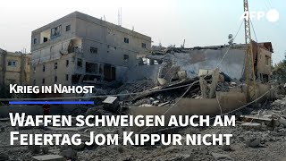 Kämpfe in Nahost halten auch am Feiertag Jom Kippur unvermindert an  AFP [upl. by Trella]