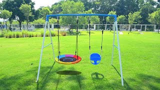 AB0302C  440lbs AFrame Swing Sets with Saucer Swing and Toddler Swing [upl. by Derman]