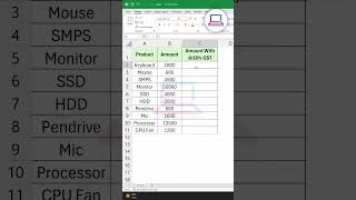 Calculate GST Amount in Excel excel pc computer laptop windows viral reels shorts [upl. by Leynwad]