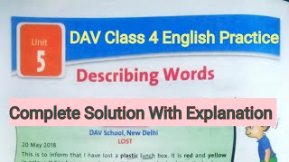 Describing Word DAV Class 4 English Practice Unit 5 Complete Solution ADARSH 999 [upl. by Enitsud]