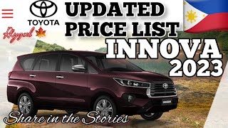 TOYOTA INNOVA 2023 PRICE LIST CURRENT GENERATION  PHILIPPINES [upl. by Layor]