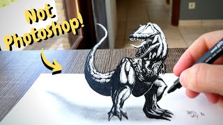 I try drawing 3D OPTICAL ILLUSION 😵 anamorphic art tutorial on paper [upl. by Eelanna]