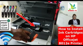 How to Install Ink Cartridges on HP Officejet 8012e Wireless  WIFI Printer [upl. by Enirok]