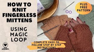 How to knit fingerless mittens using the magic loop Easy to follow instructions [upl. by Pernick333]