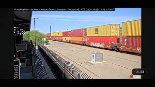 2 UP heritage units leading UP intermodal autorack train at Tucson Railcam [upl. by Carlstrom]