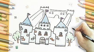 thed How to draw Palace easily Draw a castle  성 그리는 방법 궁전 그리기 [upl. by Ahsikam719]