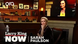 Paulson watches Marcia Clark react to her portrayal  Larry King Now  OraTV [upl. by Ennoirb722]