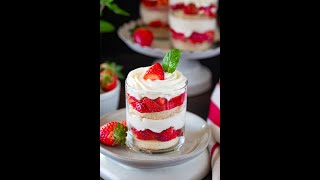 Strawberry and cream trifle cups No eggs No alcohol Easiest shortcake Trifle Cups Eggless Dessert [upl. by Bergeron]