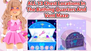 EASY ALL 13 Chest Locations In The Bathing Quarters And Vent Maze Royale High Campus 3 Update [upl. by Ynottirb]