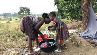 Real Africanugandan village lifewashing clothes with my babies [upl. by Yasmine]