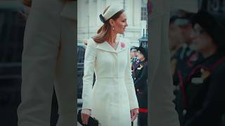 Catherine in a white coat dress with a matching hat Anzac Day service at Westminster Abbey in 2022 [upl. by Nidraj]