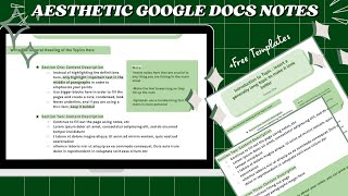 HOW TO MAKE AESTHETIC GREEN NOTES ON GOOGLE DOCS  google docs note template [upl. by Honor]