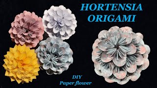 Origami fleur hortensia  how to make a hydrangea flower  tutorial paper flower  flor de origami [upl. by Koffler]