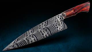 Forging A Unique Feather Damascus Chef Knife [upl. by Ame]