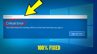 Fix Critical Error Your Start Menu Isnt Working in Windows 10 11  How T Solve start menu Error ✅ [upl. by Gault277]