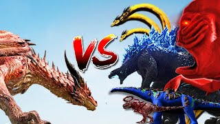 Safijiiva Vs GodzillaraijinghidorahrexMechagodzilladougskullcrawler Dodo Rex  ark modded [upl. by Reffinnej709]