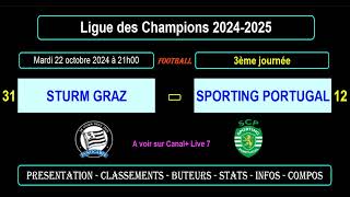 STURM GRAZ  SPORTING PORTUGAL  3ème journée  Ligue des Champions 20242025 [upl. by Haley]