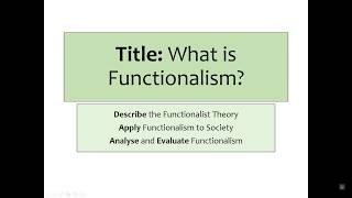 A Sociology AQA Theories Functionalism [upl. by Rossie]